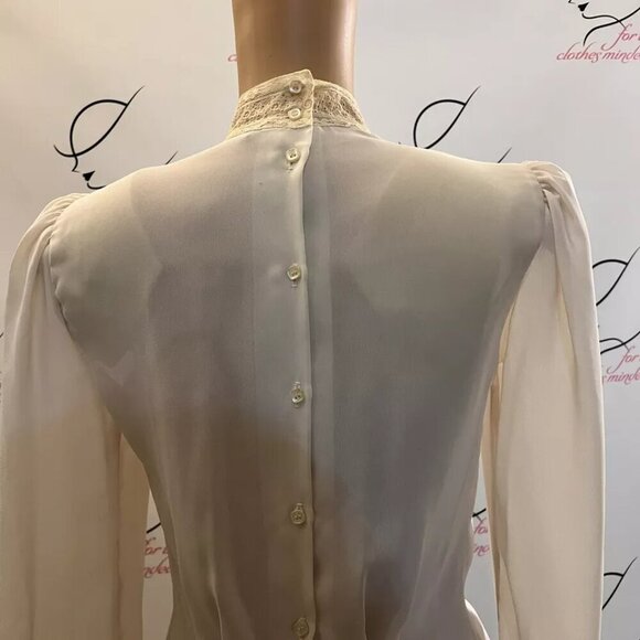 Vintage Glances 80's. Sz S. Fitted Chiffon Pin Tucks Pleated Lace. Cream B113 - Picture 3 of 7